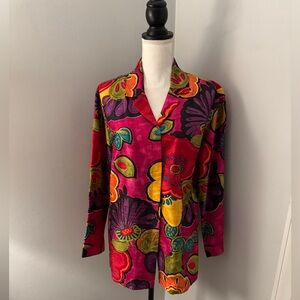 CHICO'S 100% Silk Blouse Sz. 2 Large 12.  Beautiful bright colors. Long sleeve